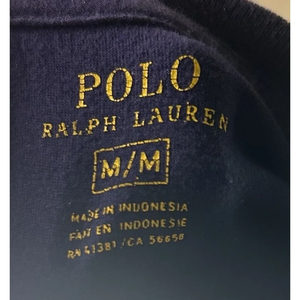 Polo Ralph Lauren T Shirt Mens Medium Navy Blue‎ Red Pony Logo Crewneck
